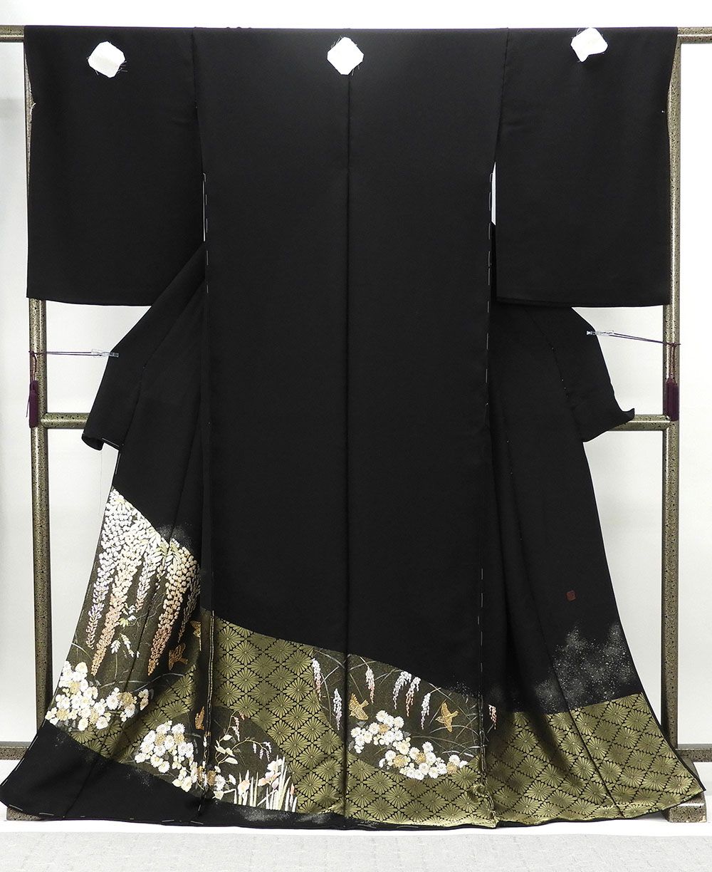 留袖 山口美術織物 花鳥模様 黒留袖 新品 未仕立て 仮絵羽 着物 反物 礼装 フォーマル f2135